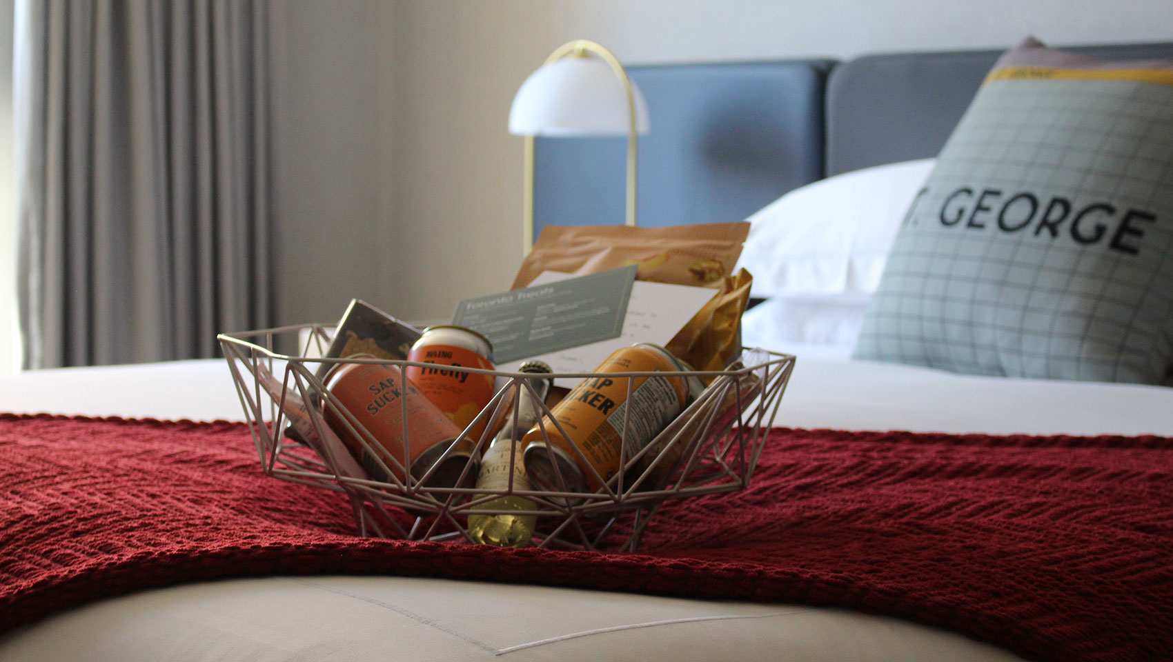 Bed with gift basket